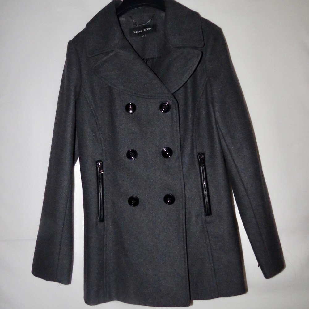 Women’s Wool-Blend Peacoat w/ Faux-Leather Trim